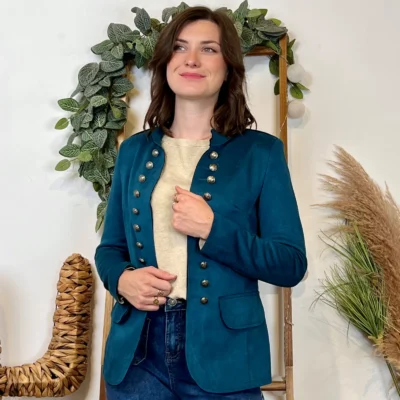 K068- Blazer Suédine Officier (T36-T44) - bleu-canard - 46