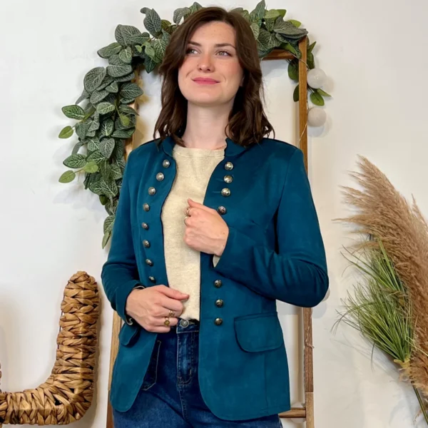 K068- Blazer Suédine Officier (T36-T44) - bleu-canard - 46