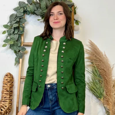 K068- Blazer Suédine Officier (T36-T44) - vert-sapin - 46