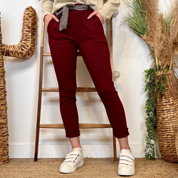 Pantalon stretch femme ceinture fantaisie T36-T50 - bordeaux - 50