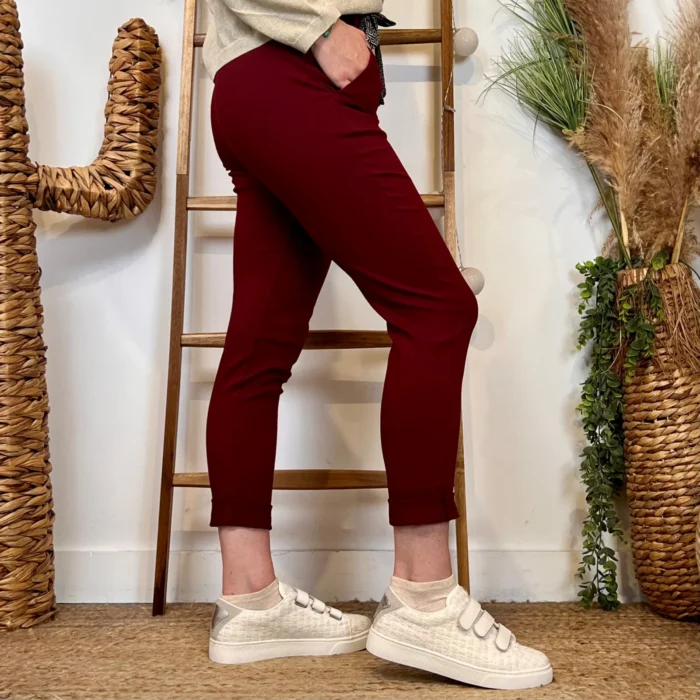 Pantalon stretch femme ceinture fantaisie T36-T50 - bordeaux - 50