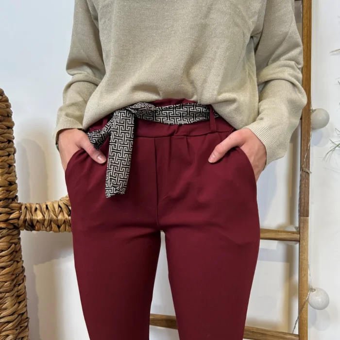 Pantalon stretch femme ceinture fantaisie T36-T50 - bordeaux - 50