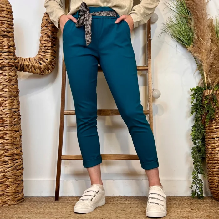 Pantalon stretch femme ceinture fantaisie T36-T50 - bleu-canard - 50