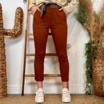Pantalon stretch femme ceinture fantaisie T36-T50 - rouille - 50