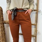 Pantalon stretch femme ceinture fantaisie T36-T50 - rouille - 50