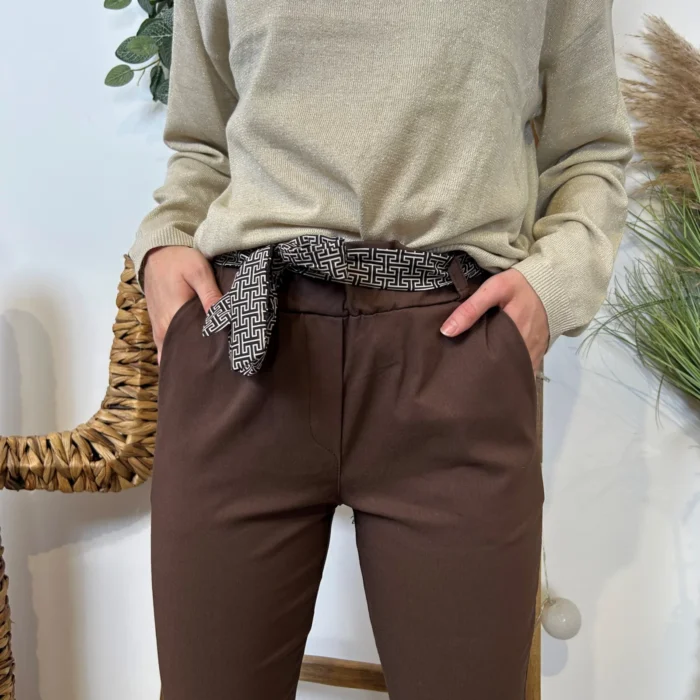 Pantalon stretch femme ceinture fantaisie T36-T50 - marron - 50