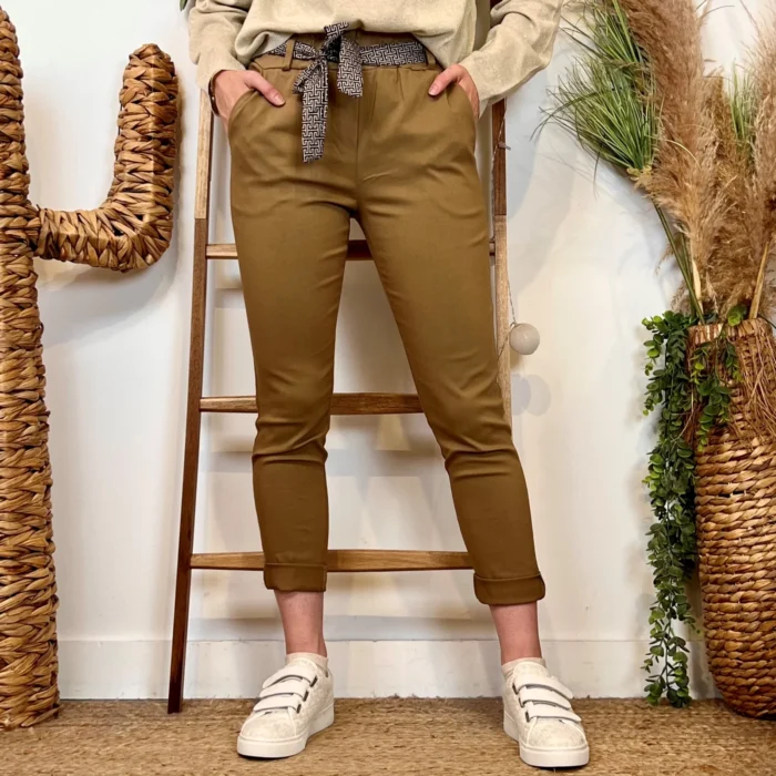 Pantalon stretch femme ceinture fantaisie T36-T50 - camel - 50