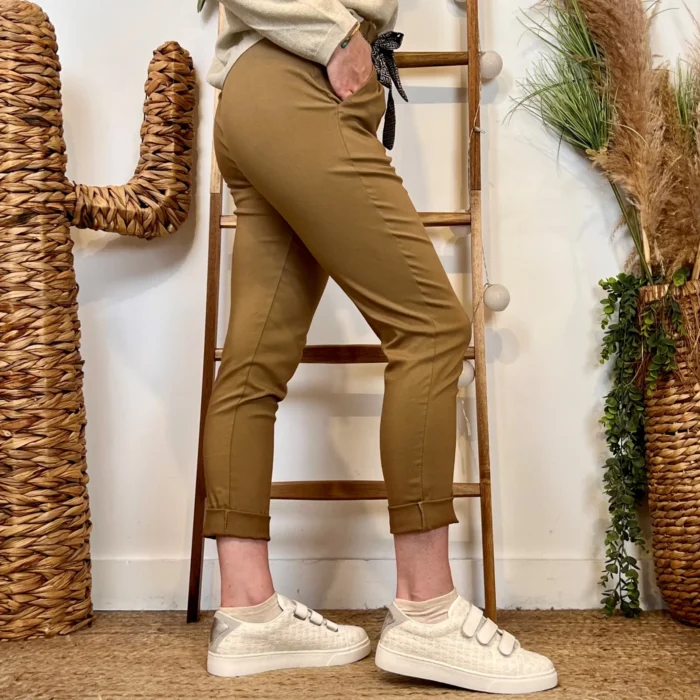 Pantalon stretch femme ceinture fantaisie T36-T50 - camel - 50
