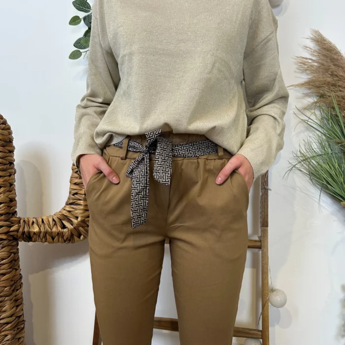 Pantalon stretch femme ceinture fantaisie T36-T50 - camel - 50