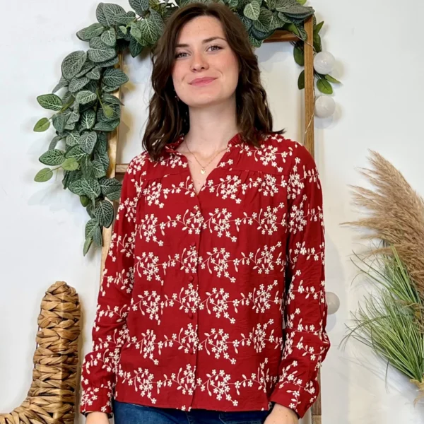 K094- Chemise Brodée By One (T36-T38) - bordeaux - 38