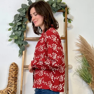 K094- Chemise Brodée By One (T36-T38) - bordeaux - 38