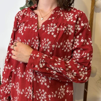 K094- Chemise Brodée By One (T36-T38) - bordeaux - 38