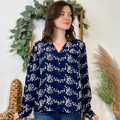 K094- Chemise Brodée By One (T36-T38) - marine - 38