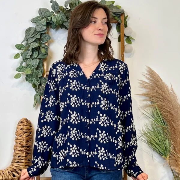 K094- Chemise Brodée By One (T36-T38) - marine - 38