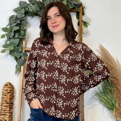 K094- Chemise Brodée By One (T36-T38) - marron - 38