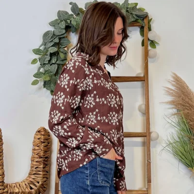 K094- Chemise Brodée By One (T36-T38) - marron - 38