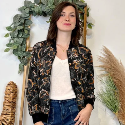K013 - Bomber fleurs Maëlle - noir - 38