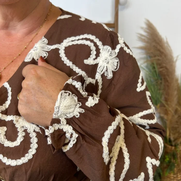 Robe unie brodée (T40-T48) - marron - 48