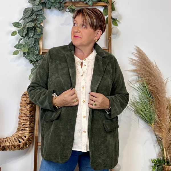 K981- Veste en velours (Gt) 🇮🇹 - kaki - taille-unique-grande-taille