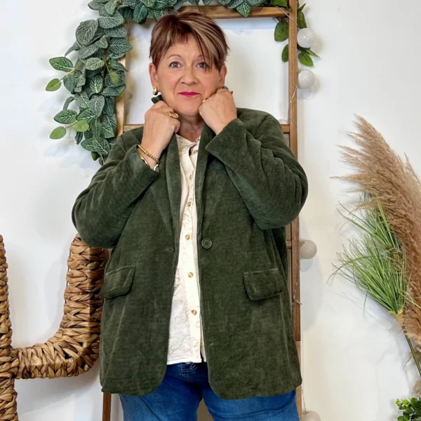 K981- Veste en velours (Gt) 🇮🇹 - kaki - taille-unique-grande-taille