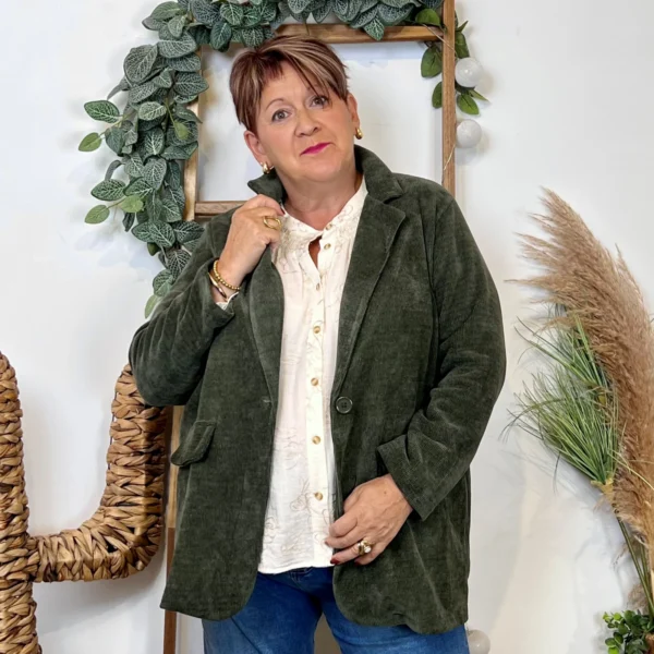 K981- Veste en velours (Gt) 🇮🇹 - kaki - taille-unique-grande-taille