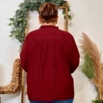 Chemise unie boutonnée col volanté - bordeaux - 48