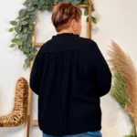 Chemise unie boutonnée col volanté - noir - 48