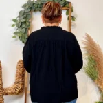 Chemise unie boutonnée col volanté - noir - 48
