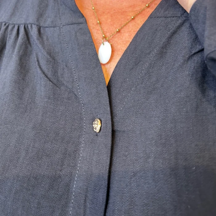 Chemise unie boutonnée col volanté - noir - 48