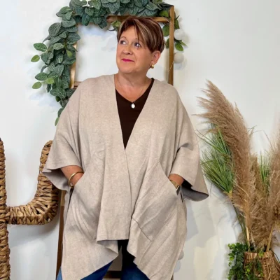 Z105 Gilet Oversize uni (Gt) - beige - taille-unique-grande-taille
