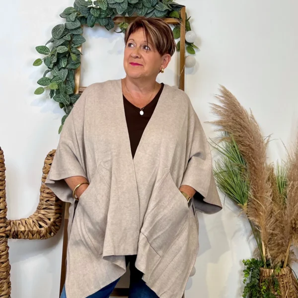 Z105 Gilet Oversize uni (Gt) - beige - taille-unique-grande-taille
