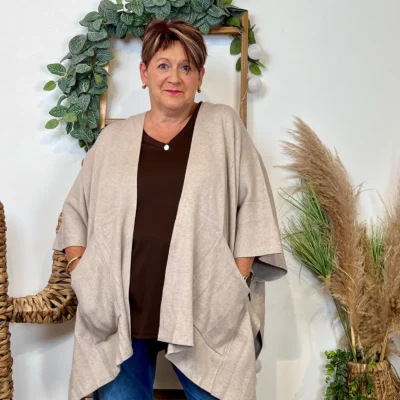 Z105 Gilet Oversize uni (Gt) - beige - taille-unique-grande-taille