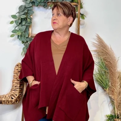 Z105 Gilet Oversize uni (Gt) - bordeaux - taille-unique-grande-taille