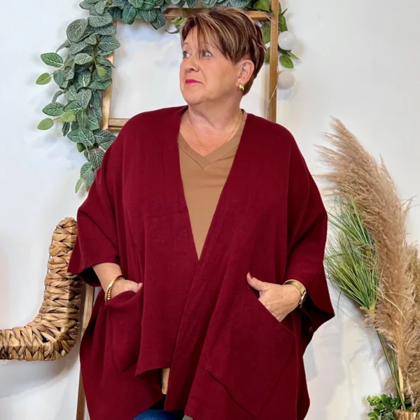 Z105 Gilet Oversize uni (Gt) - bordeaux - taille-unique-grande-taille