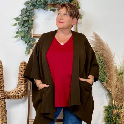 Z105 Gilet Oversize uni (Gt) - marron - taille-unique-grande-taille