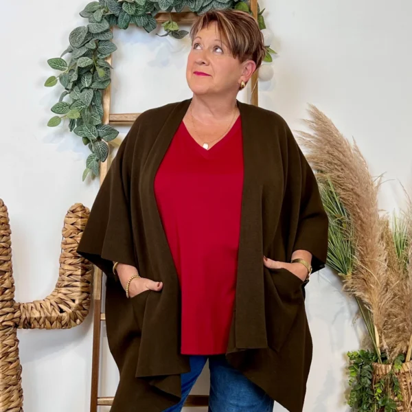 Z105 Gilet Oversize uni (Gt) - marron - taille-unique-grande-taille