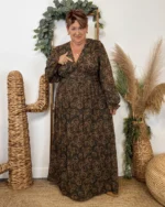 Robe Maëlle fleurettes (T40-T48) - kaki-marron - 48