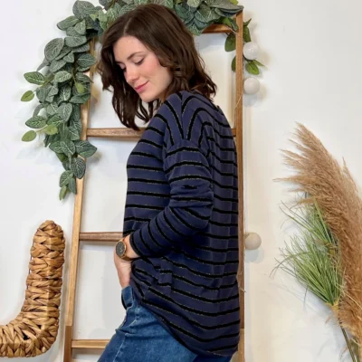 K103- Pull léger rayé et lurex ) 🇮🇹 - marine - taille-unique