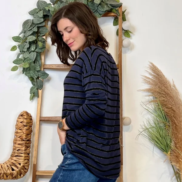K103- Pull léger rayé et lurex ) 🇮🇹 - marine - taille-unique