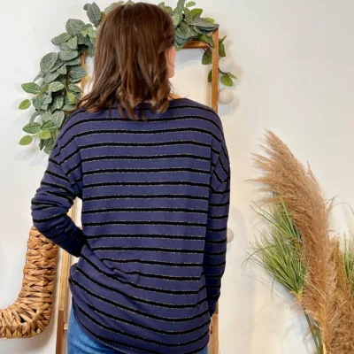 K103- Pull léger rayé et lurex ) 🇮🇹 - marine - taille-unique