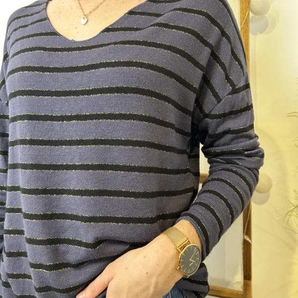 K103- Pull léger rayé et lurex ) 🇮🇹 - marine - taille-unique