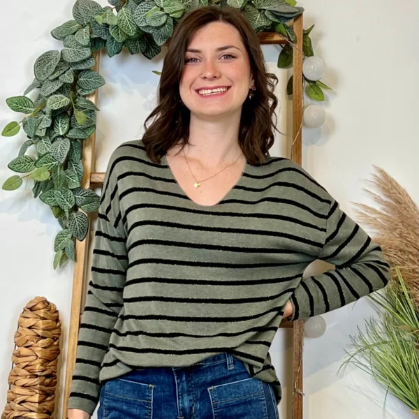 K103- Pull léger rayé et lurex ) 🇮🇹 - kaki - taille-unique