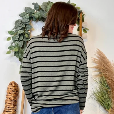 K103- Pull léger rayé et lurex ) 🇮🇹 - kaki - taille-unique