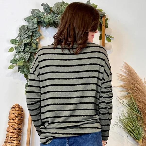 K103- Pull léger rayé et lurex ) 🇮🇹 - kaki - taille-unique