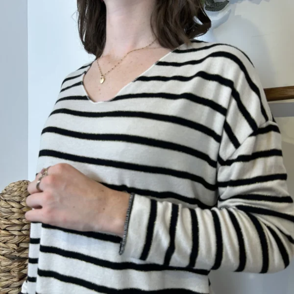 K103- Pull léger rayé et lurex ) 🇮🇹 - beige - taille-unique