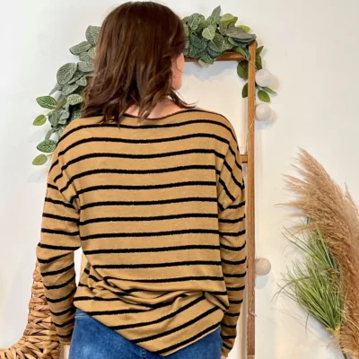 K103- Pull léger rayé et lurex ) 🇮🇹 - camel - taille-unique