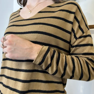 K103- Pull léger rayé et lurex ) 🇮🇹 - camel - taille-unique