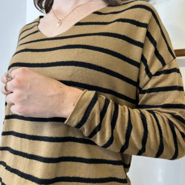 K103- Pull léger rayé et lurex ) 🇮🇹 - camel - taille-unique