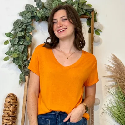 K139- T-shirt uni Lin/Viscose 🇮🇹 - orange - taille-unique