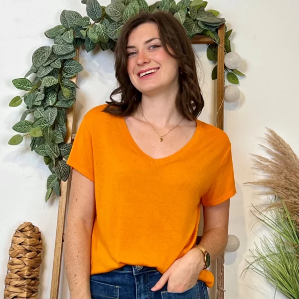 K139- T-shirt uni Lin/Viscose 🇮🇹 - orange - taille-unique
